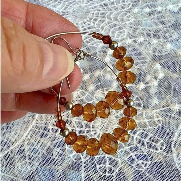 Golden Crystal Beaded Hoop Earrings - Picture 4 of 8